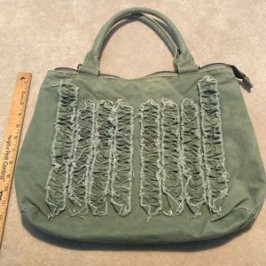 NWOT and Vintage Mint Green Bag with Distressed Ruffle Design